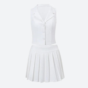 Button Up Top & Pleated Mini Skirt Two Piece Set