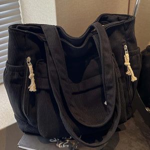 Multi Pocket Corduroy Tote Bag