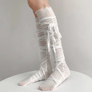 Balletcore Tie Up Knee High Socks