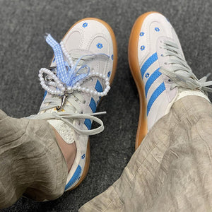 Baby Blue Plaid Bow Shoe Charms