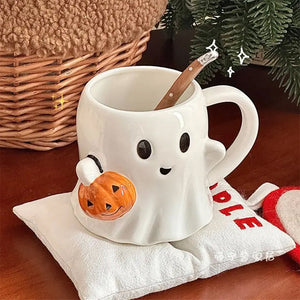 Ghost with Pumpkin Ceramic Mug