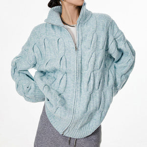 Grandpa Style Cable Knit Zip Jumper