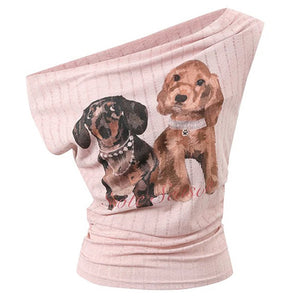 Puppy Print Off Shoulder Top