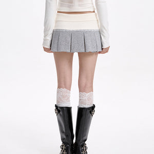 Soft Girl Ribbed Waist Pleated Mini Skirt