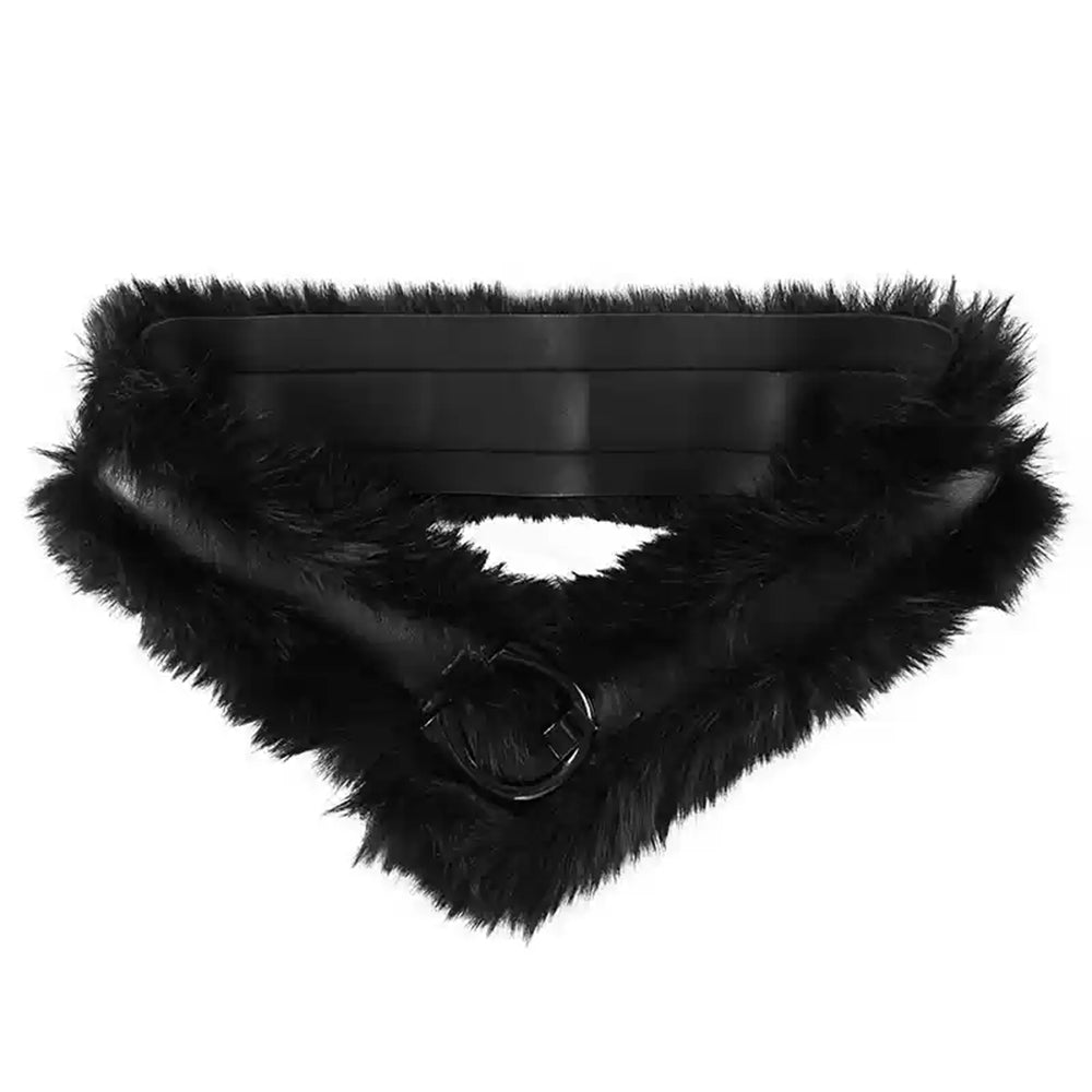 2000s Faux Fur Leather Belt