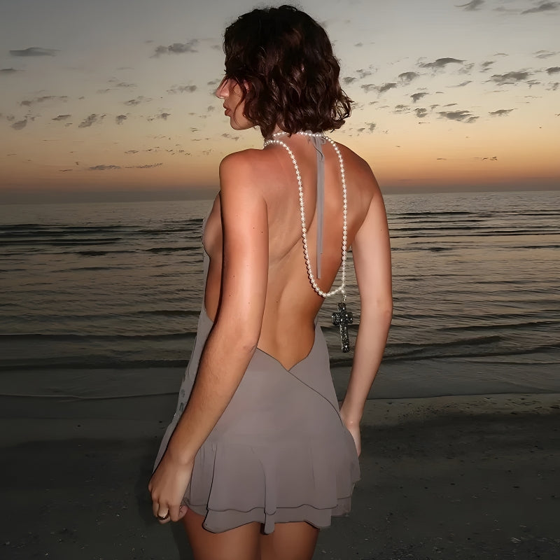 Backless Button Mini Dress