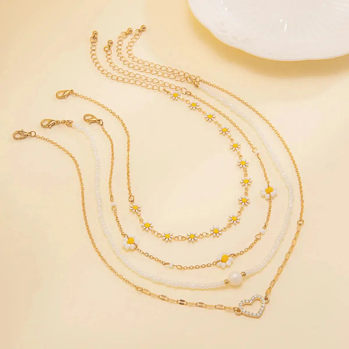 Daisy & Heart Four-Pack Necklace Set