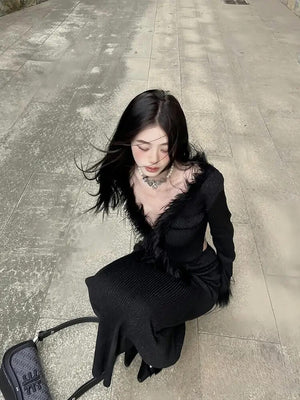 Faux Fur Trim Cardigan