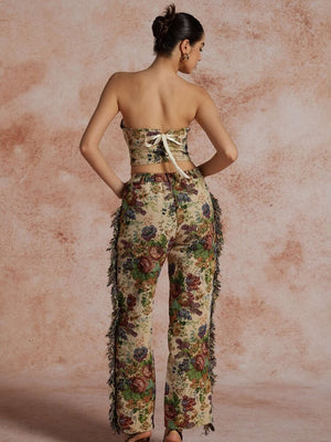 Floral Tapestry Bustier & Pants Two Piece Set