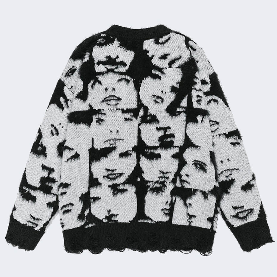 Grunge Face Pullover Sweater