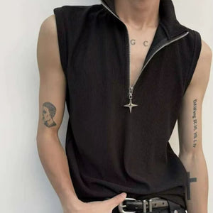 High Neck Ribbed Zip Top