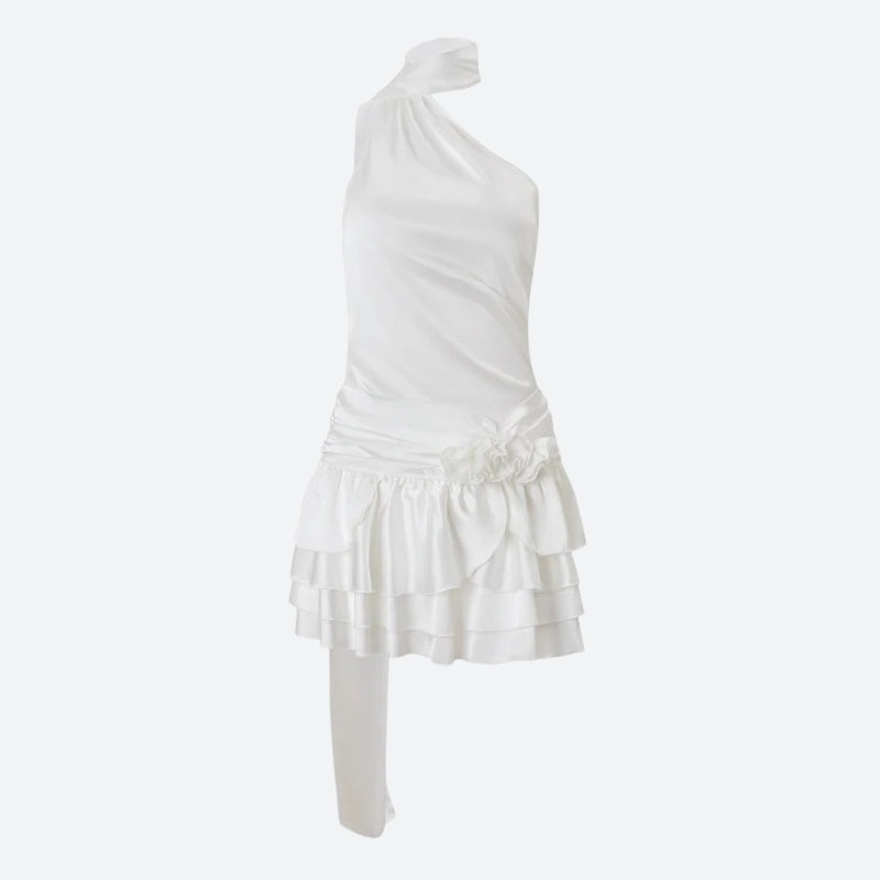 Rose Satin Backless Mini Dress