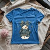 Snowman Crocheter Lady V-neck