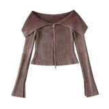 Y2K Off-Shoulder Zip-Up Top