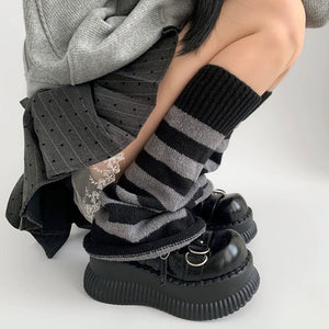 Black & Grey Striped Leg Warmers
