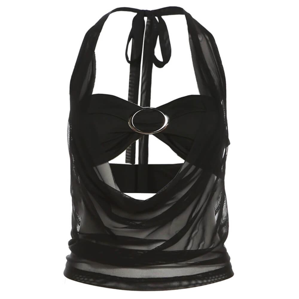 Midnight Sheer Halter Crop Top