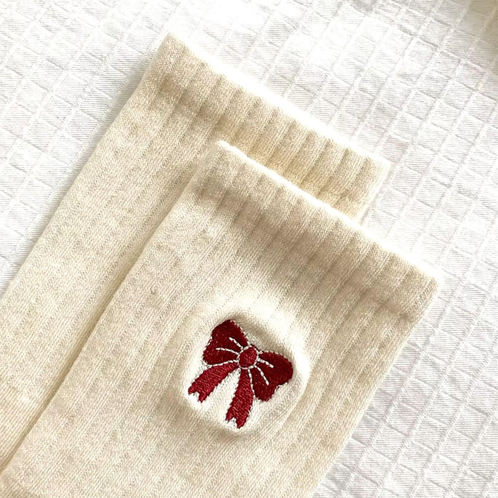 Coquette Bow Embroidery Socks
