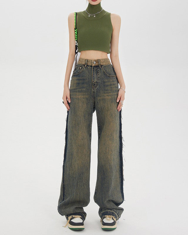 Washed Brown Jeans with Contrast Pocket