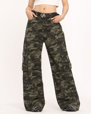 Camo Wide-Leg Cargo Pants