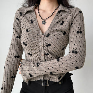 Cherry Print Button-Up Top