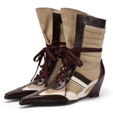 Coffee & Cream Pointed Toe Wedge Boots