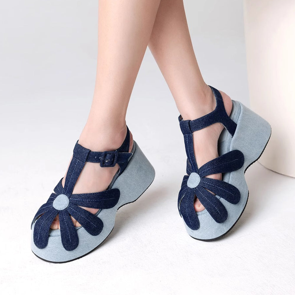 Daisy Denim Platform Sandals