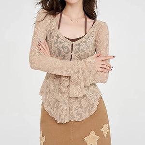 Fairycore Lace Flare Sleeve Top