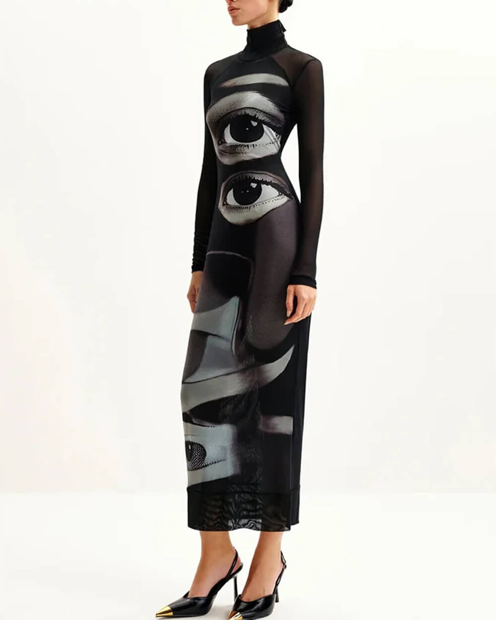 Grunge Aesthetic Eyes Print Maxi Dress