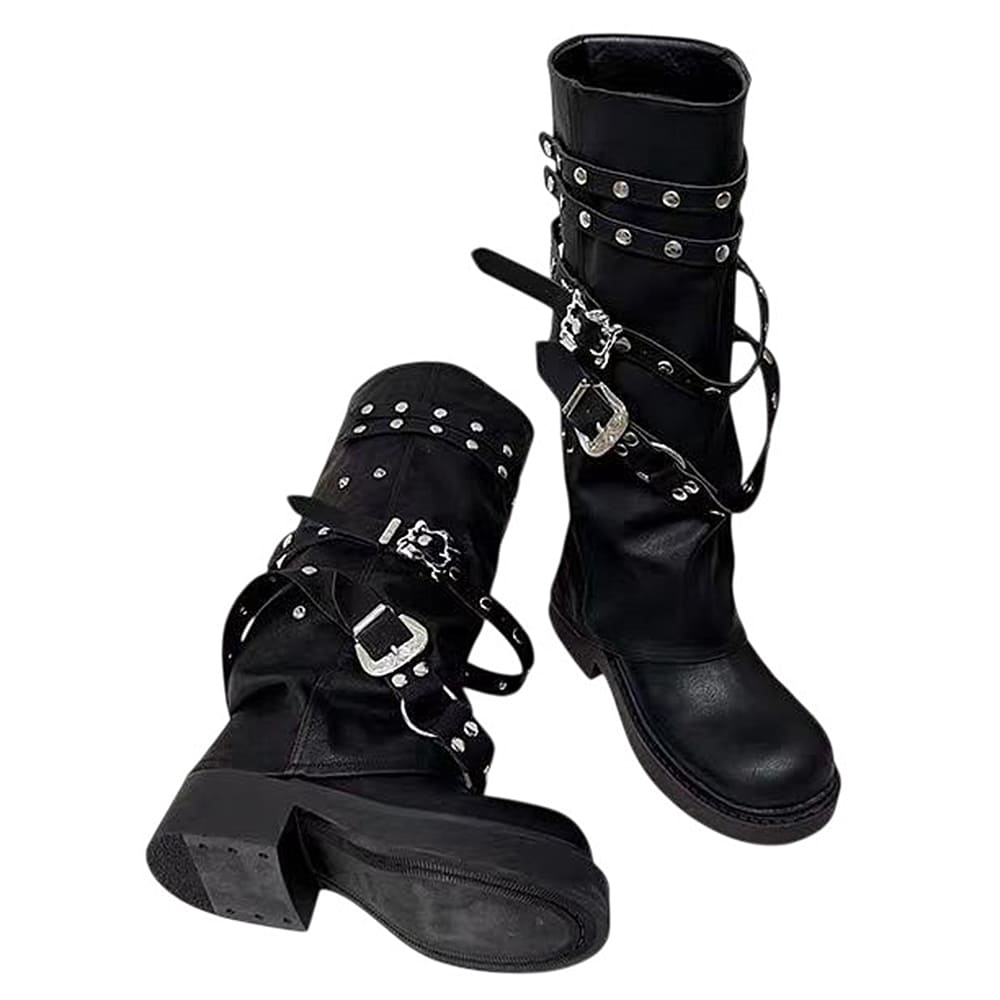 Grunge Sleaze Combat Buckle Boots