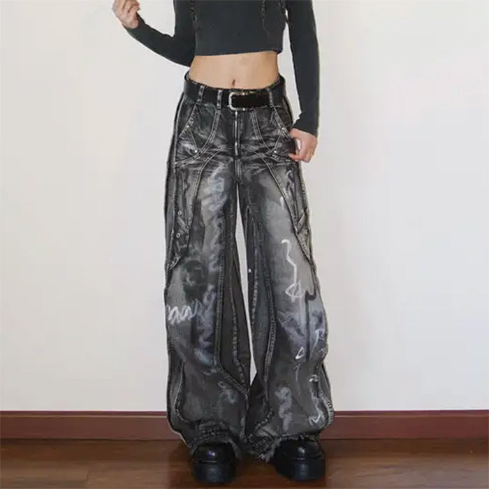 Grunge Wide-Leg Cargo Jeans