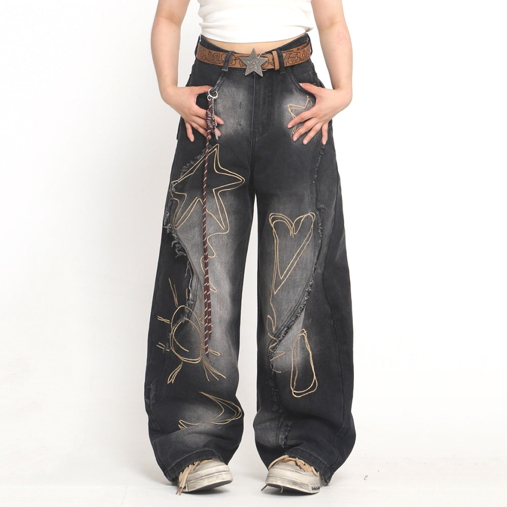 Heart & Star Fringe Wide Jeans
