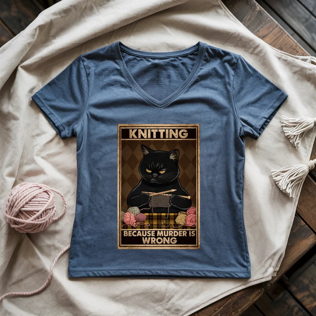 Knitting Because murder is wrong Lady V-neck