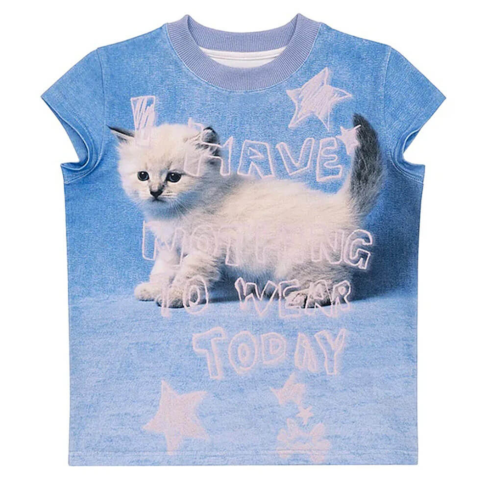 Kitten Print Y2K Baby Tee