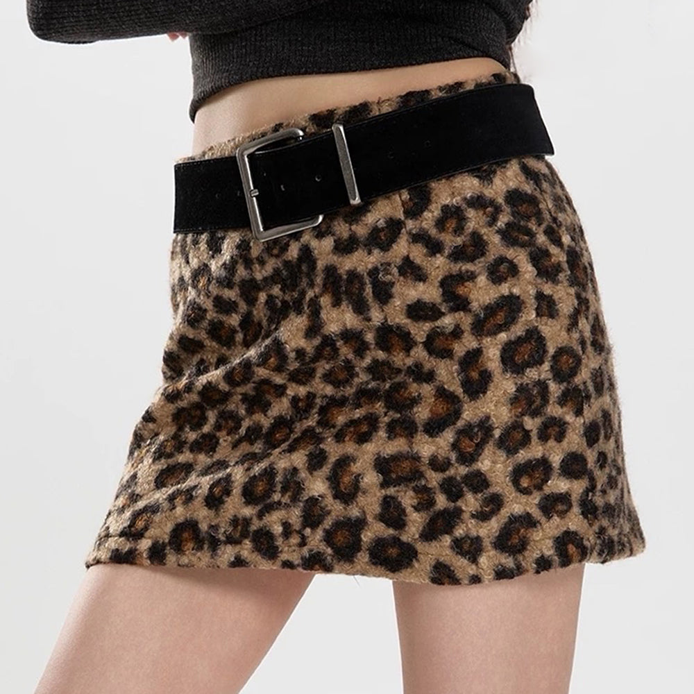 Y2K Leopard Fuzzy Mini Skirt