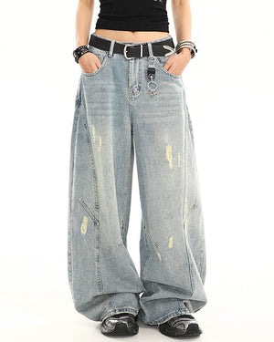 Skater Girl Distressed Baggy Jeans