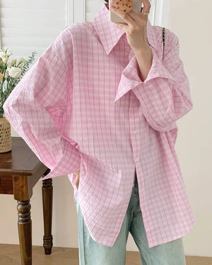Rue des Fleurs Pastel Plaid Loose Shirt