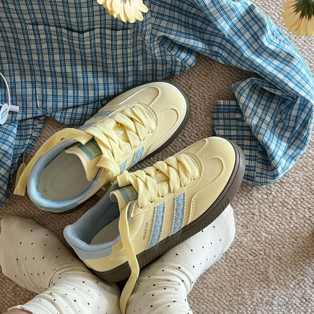 Pastel Yellow & Blue Stripe Sneakers