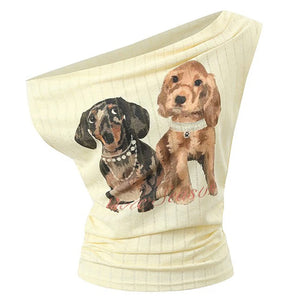 Puppy Print Off Shoulder Top