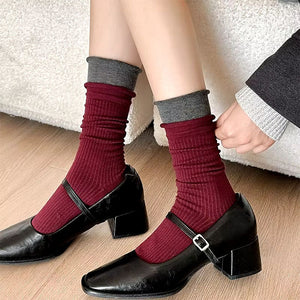 Cozy Red and Grey Patterned Socks