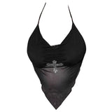Y2K Rhinestone Cross Scarf Top