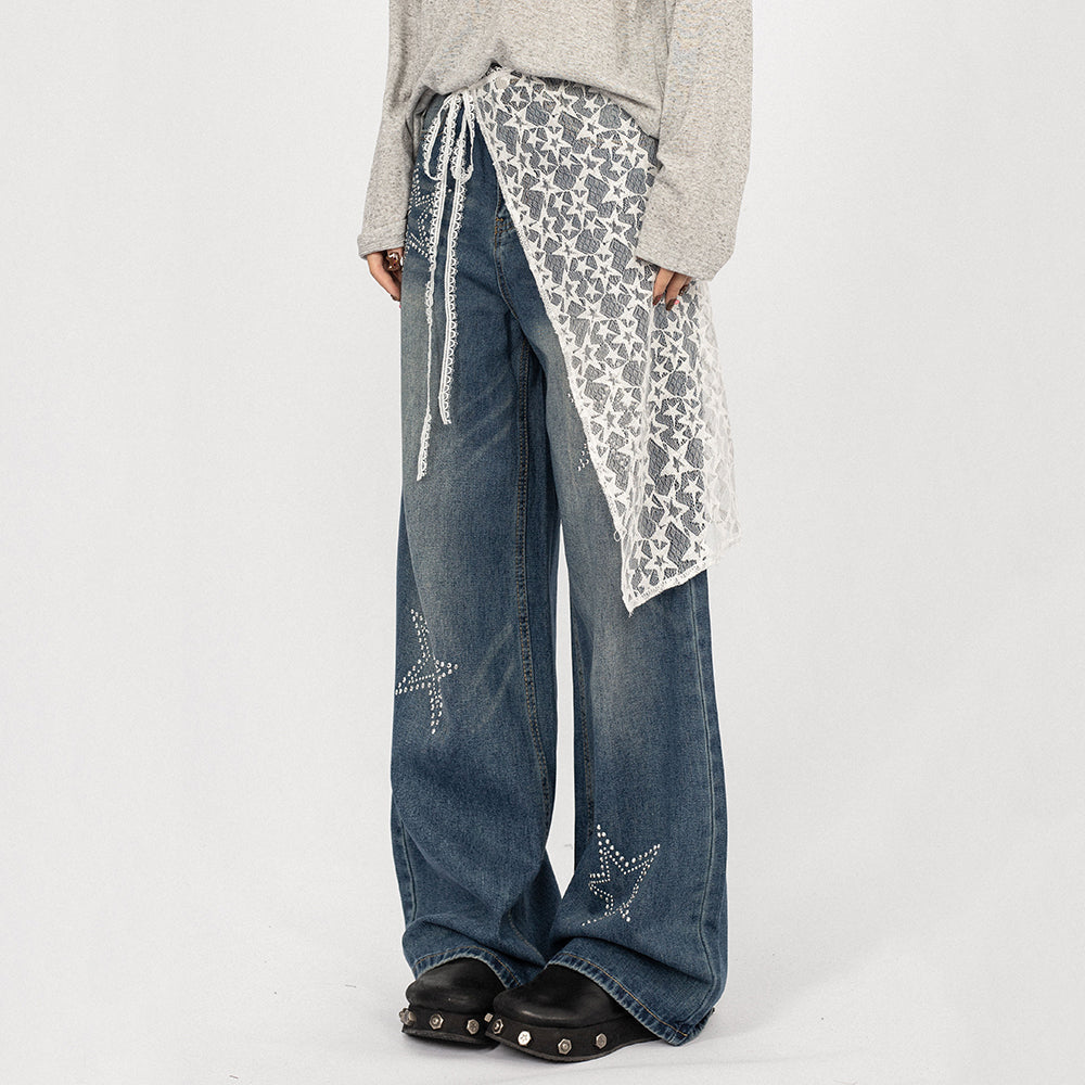 Rhinestone Star Wide Leg Jeans