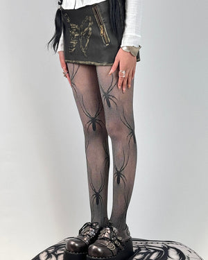 Spider Print Fishnet Tights