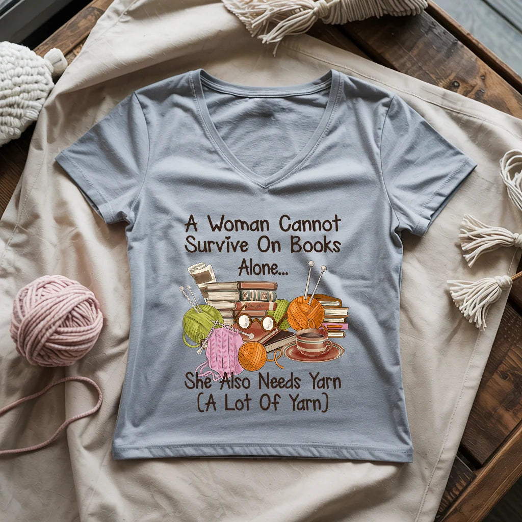Books & Yarn Lover Lady V-neck