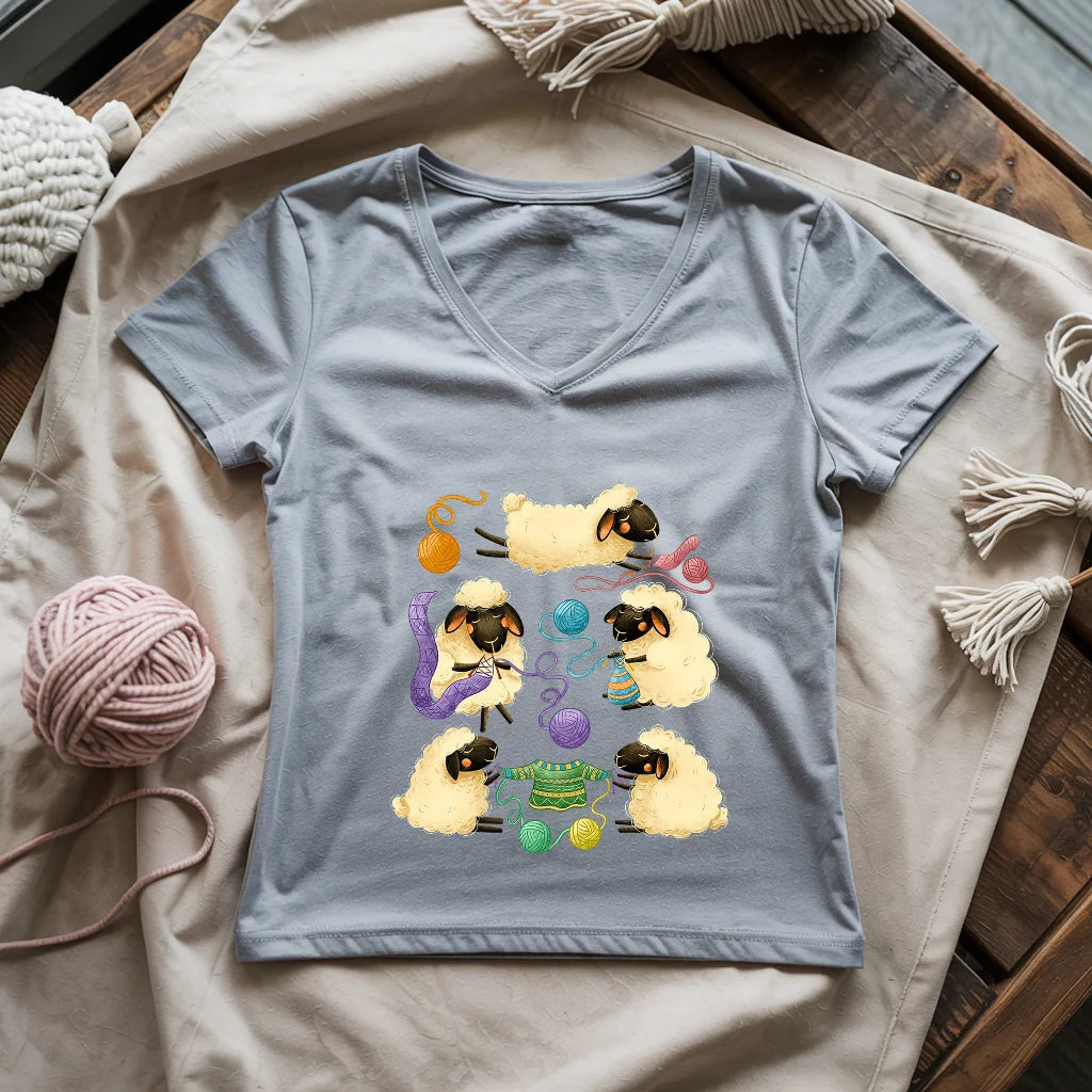 Sheep Knitter Lady V-neck