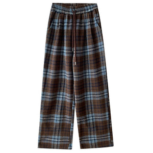 Autumn Study Vintage Plaid Wide Leg Pants