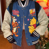 Cartoon Embroidery Denim Bomber Jacket