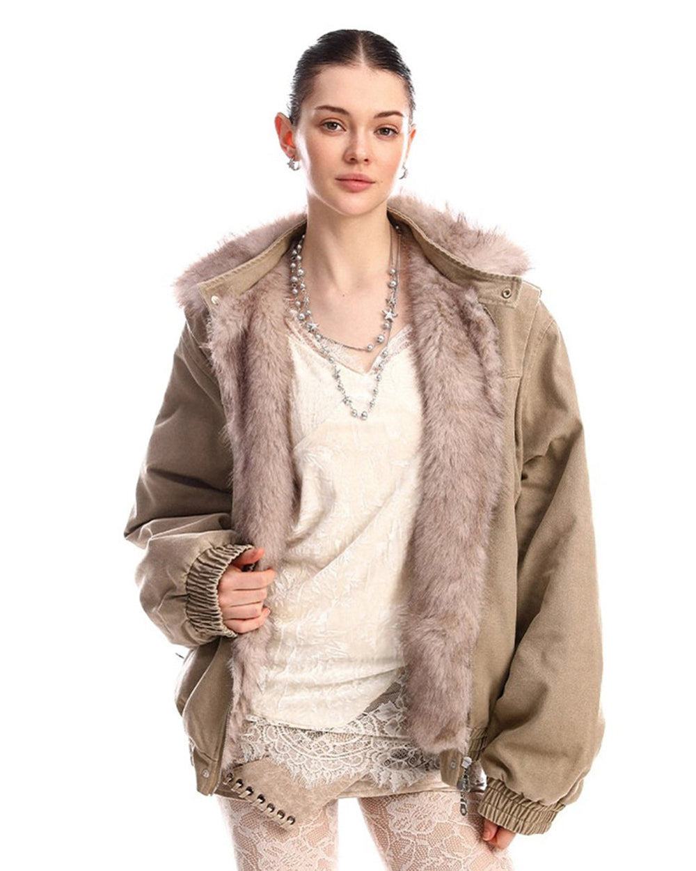 Y2K Faux Fur Bomber Jacket