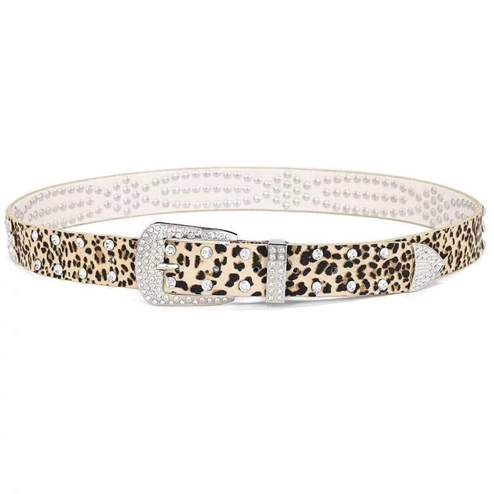 Y2K Rhinestone Leopard Belt